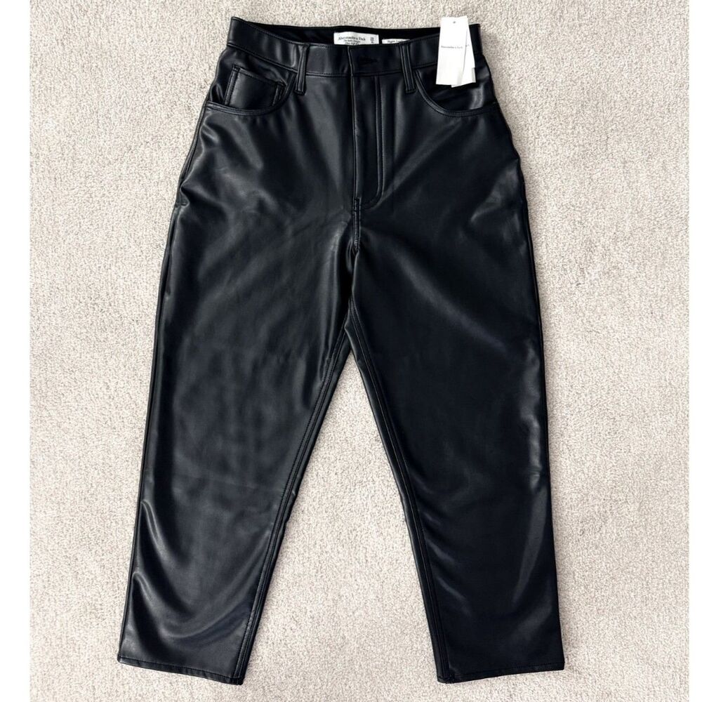 Abercrombie Curve Love Vegan Leather Ankle Straight Pants Black 28 Short NWT